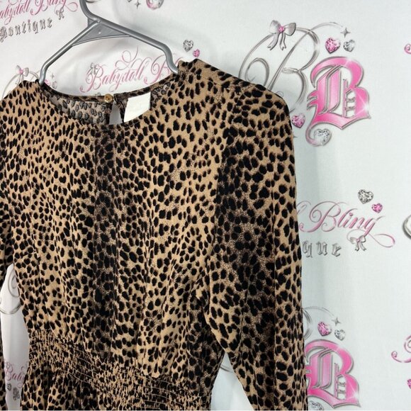 H&M dress ruffle hem cheetah animal print Brown Leopard Print Dress keyhole - Picture 4 of 9